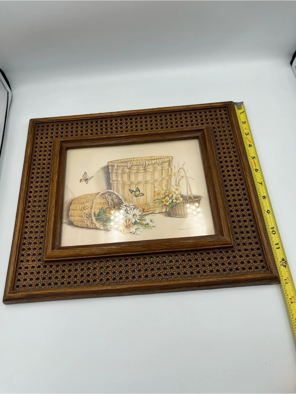 Vtg HOMCO CLAUDESSA CARTER PRINTS BUTTERFLY & FLOWERS FRAMED Wicker Wood Look